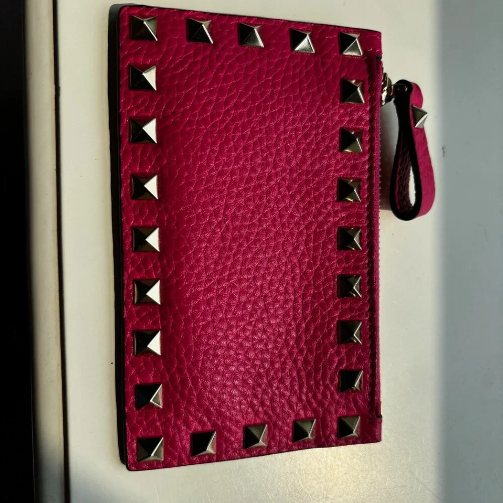 Valentino Rockstud Leather Zip Coin Purse/Card Holder